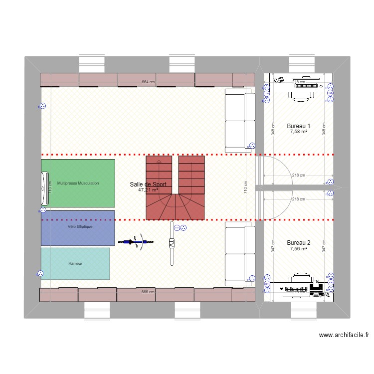 Aménagement Combles 2. Plan de 3 pièces et 62 m2