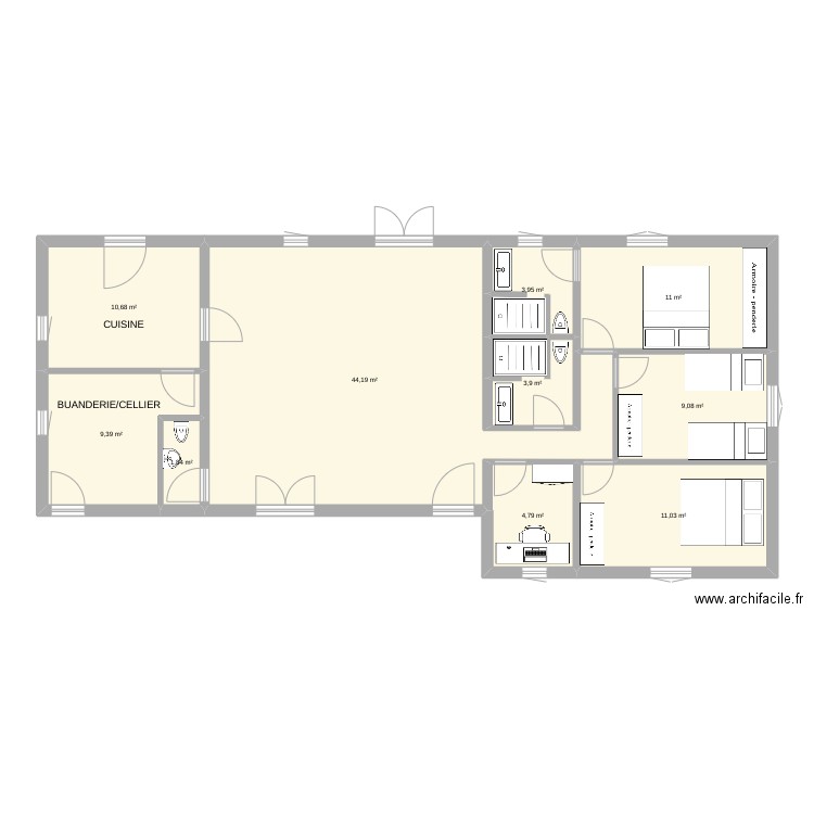 maison Tosse. Plan de 10 pièces et 110 m2