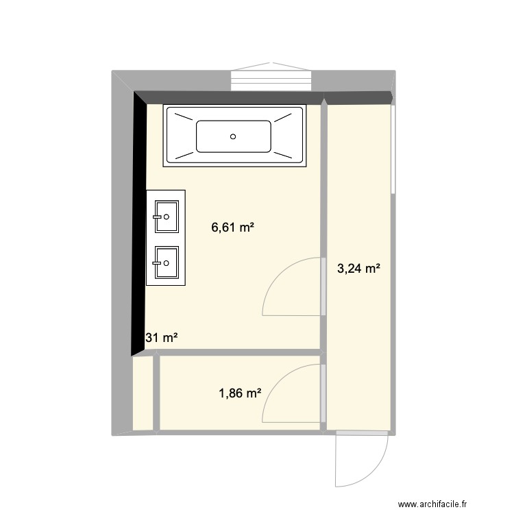 SALLE BAIN. Plan de 4 pièces et 12 m2