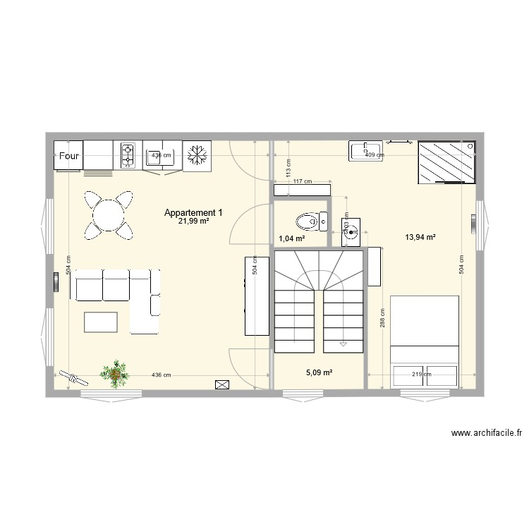 REPUBLIQUE APPART1. Plan de 4 pièces et 42 m2