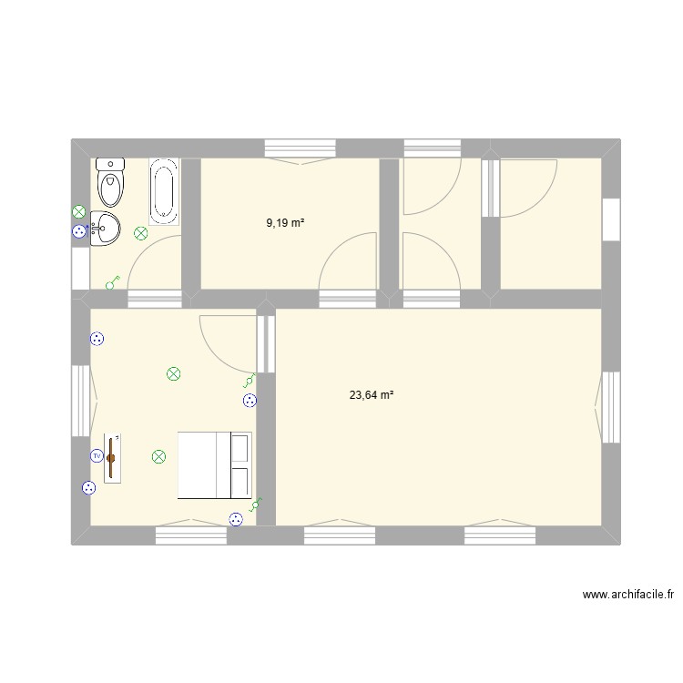 maison. Plan de 2 pièces et 33 m2