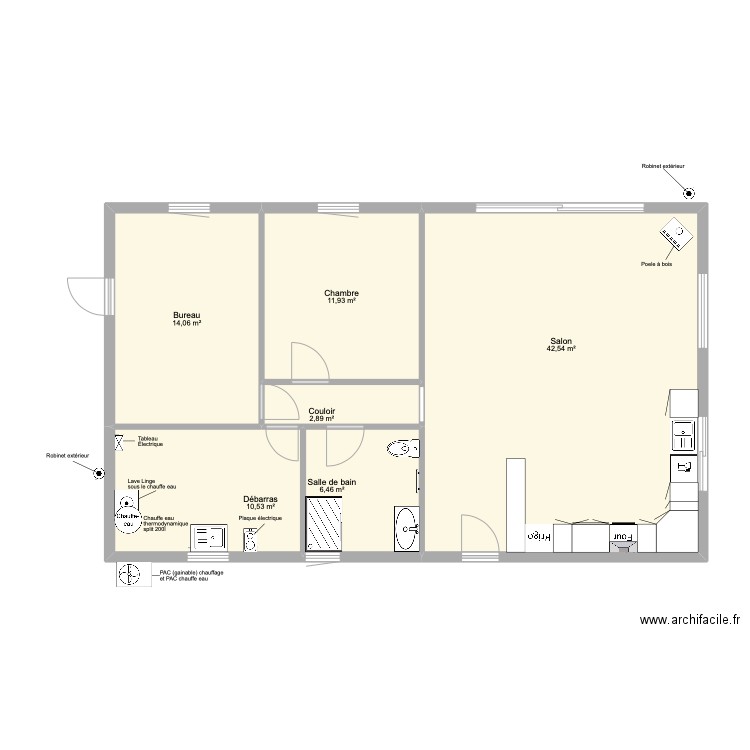 Maison Castel 90m2 plomberie X. Plan de 6 pièces et 88 m2