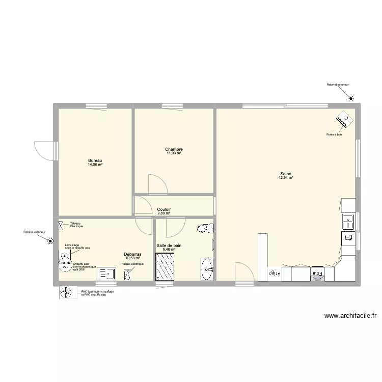 Maison Castel 90m2 plomberie X. Plan de 