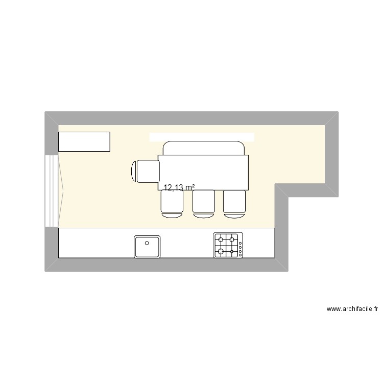 Cuisine courbet. Plan de 1 pièce et 12 m2