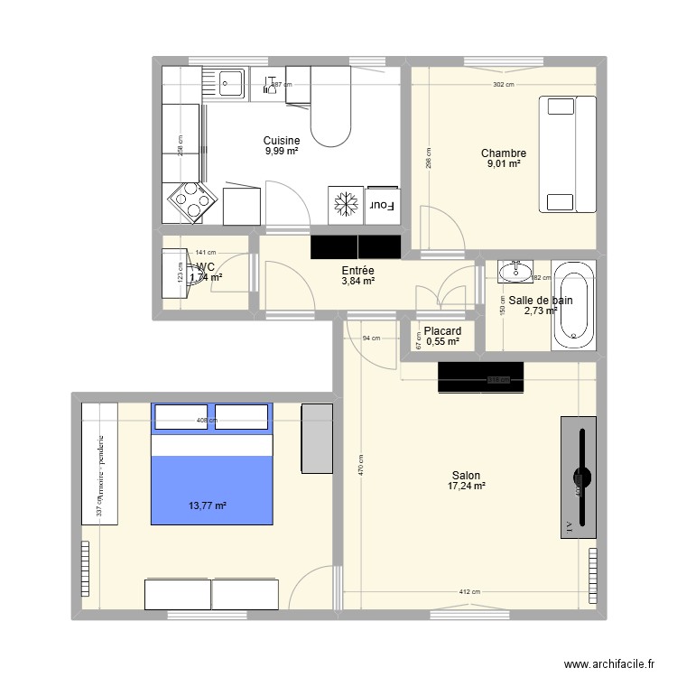Nadia & Johnny. Plan de 8 pièces et 59 m2