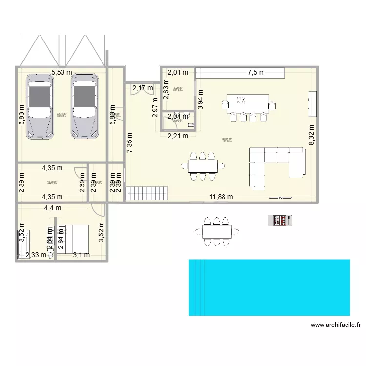 Etage 1. Plan de 9  et 168 m²