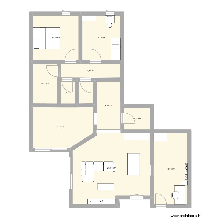 Longes. Plan de 11 pièces et 95 m2
