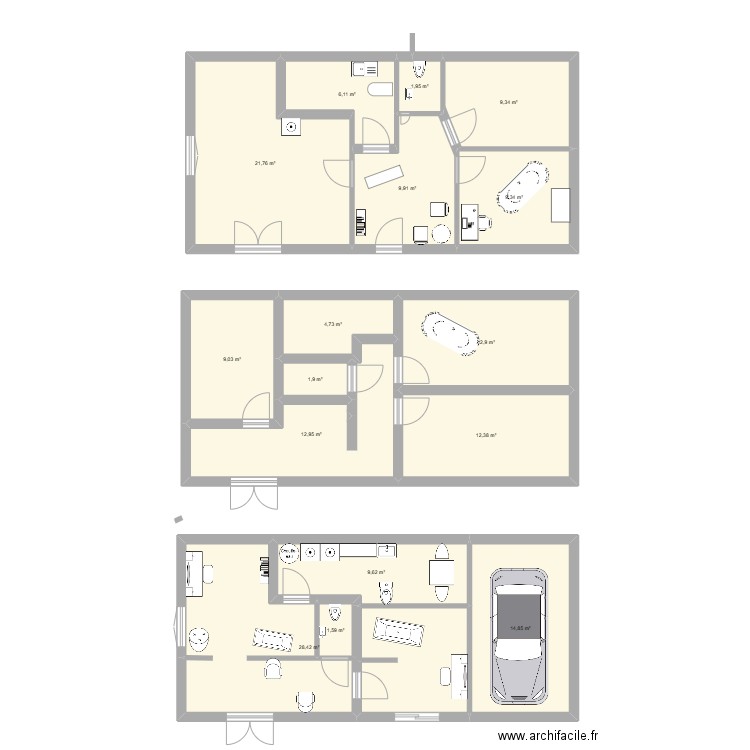 Nouveau salOon 2.0. Plan de 16 pièces et 167 m2
