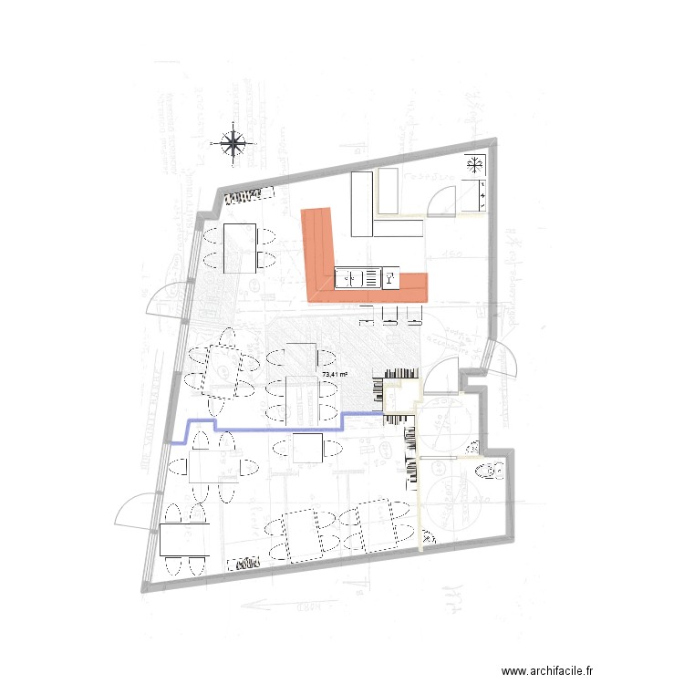 La Guilde. Plan de 1 pièce et 73 m2