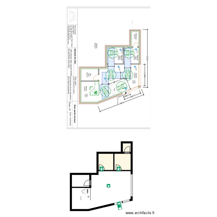 Auto école pavillons sous bois . Plan de 5 pièces et 53 m2