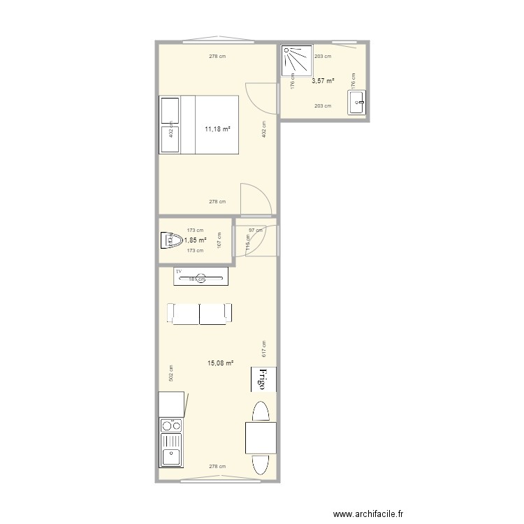 Appt 3 aubigny plan côté. Plan de 4 pièces et 32 m2