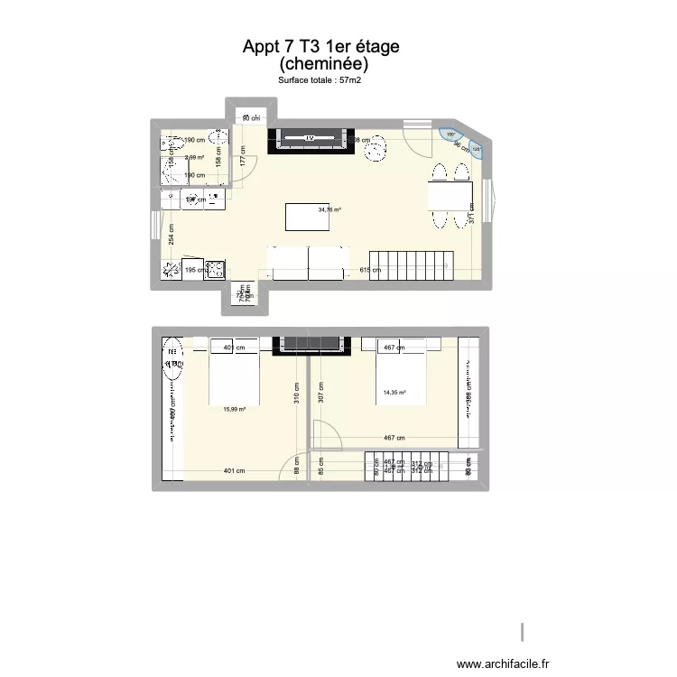 Appt 7 T3 1er etage (cheminée). Plan de Appt 7 T3 1er etage (cheminée). Plan de