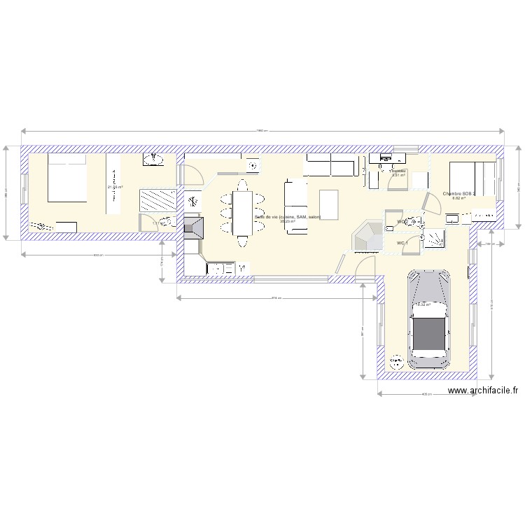 Projet 87 m2 1 CH bureau et garage V2. Plan de 0 pièce et 0 m2