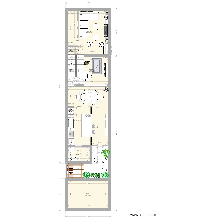 Mary et Lio. Plan de 7 pièces et 74 m2