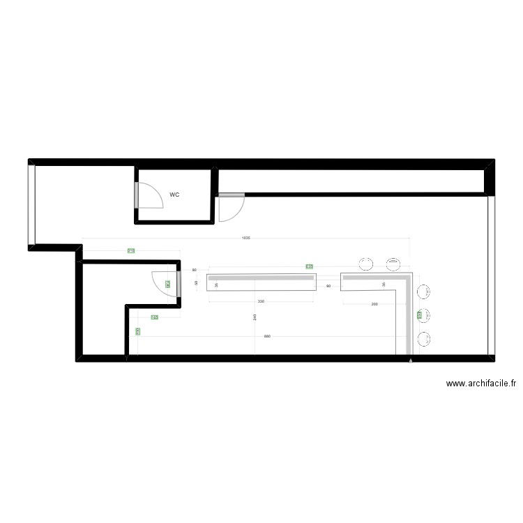 Restaurant Naguen. Plan de 4 pièces et 90 m2