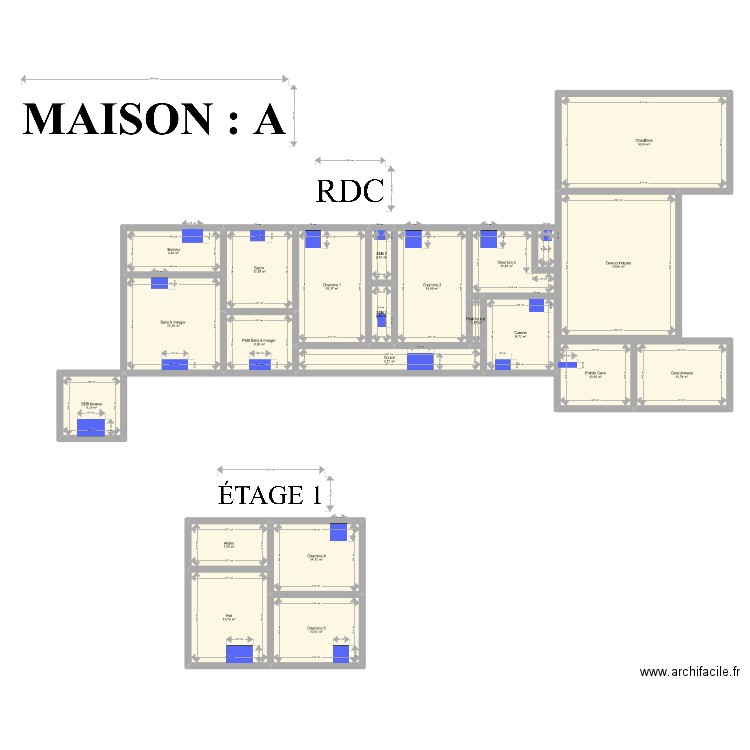 Maison 1 RDC. Plan de 22 pièces et 289 m2