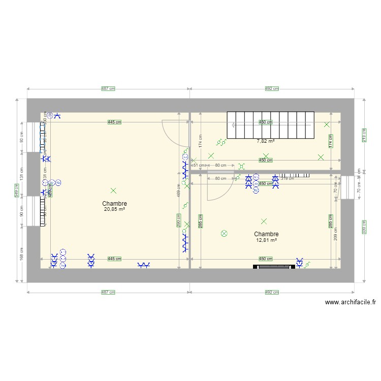 etage 1 tp. Plan de 3 pièces et 41 m2