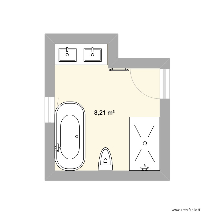 Projet 1 Salle de bains BAS. Plan de 1 pièce et 8 m2