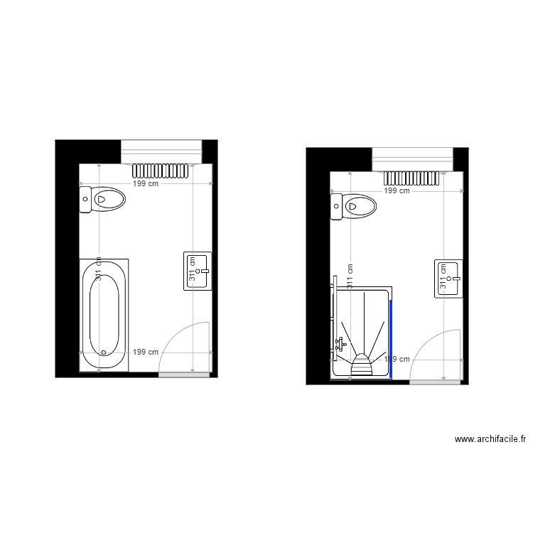 DA COSTA projet. Plan de 2 pièces et 12 m2