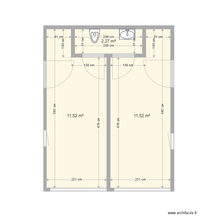 20 pieds double Strebelle. Plan de 3 pièces et 25 m2