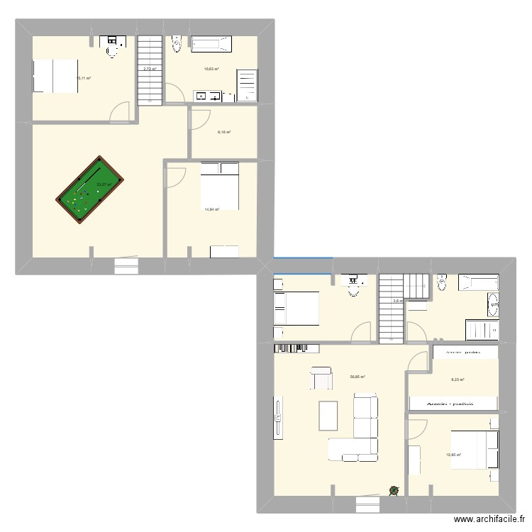 Etage. Plan de 10 pièces et 166 m2