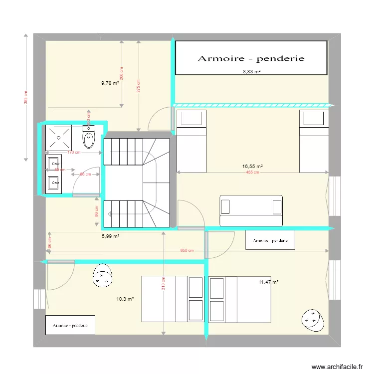 Projet St-Girons - am&eacute;nagement &eacute;tage V0. Plan de 