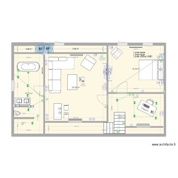 NIVEAU 2. Plan de 6 pièces et 80 m2