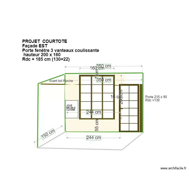 Declaration travaux fa&ccedil;ade EST invers&eacute;e COURTOTE baie 140 h. Plan de 