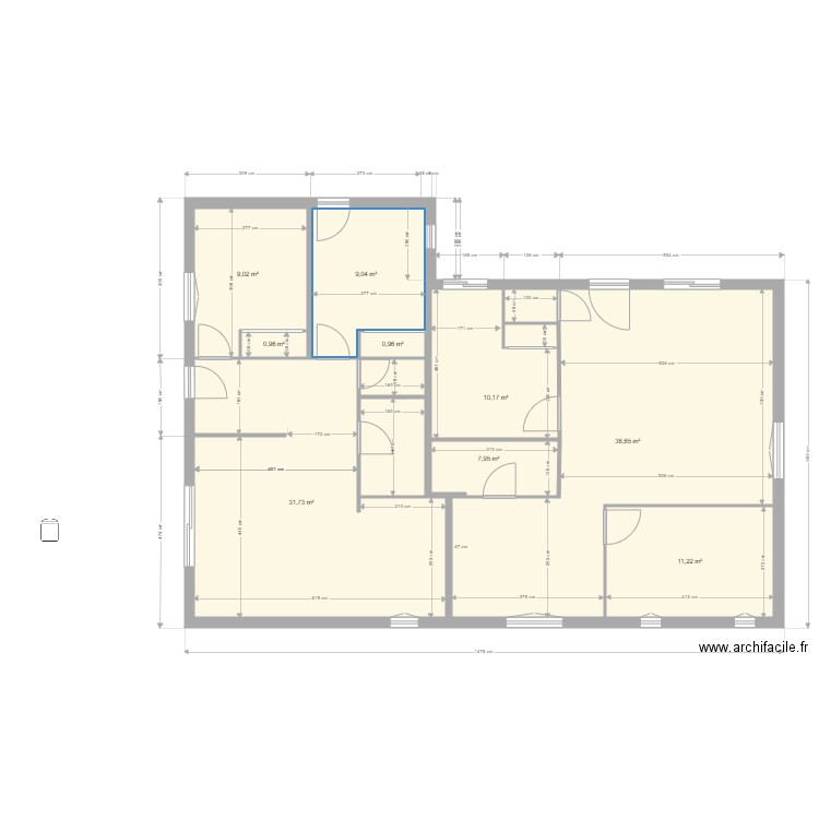                    Yvrac RDC Projet cotes surfaces. Plan de 11 pièces et 122 m2