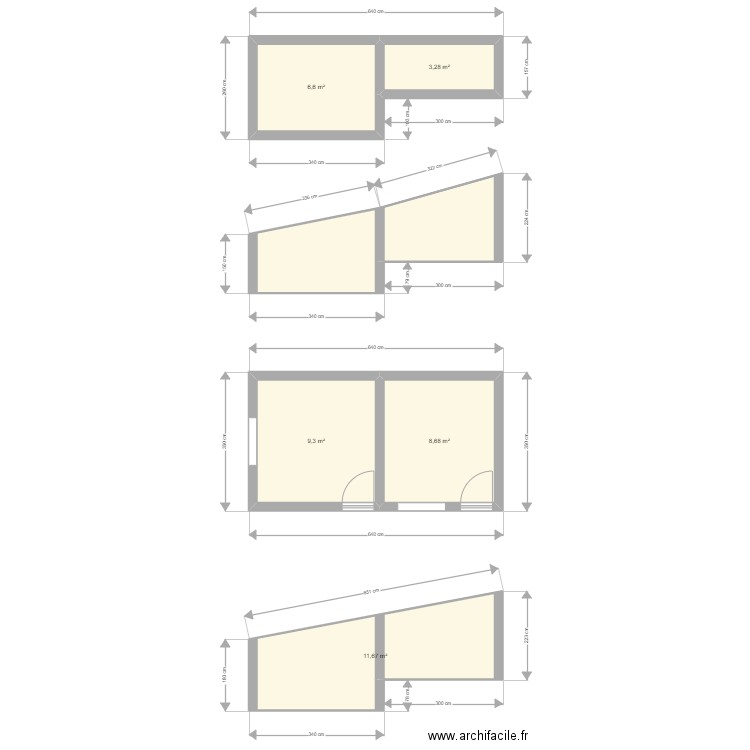 cabanon. Plan de 7 pièces et 50 m2