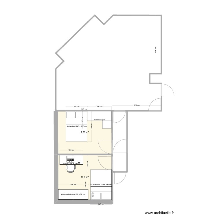 le bourget bnb. Plan de 2 pièces et 20 m2