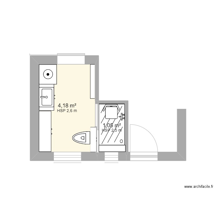 BEKA SDB 20230201. Plan de 2 pièces et 5 m2