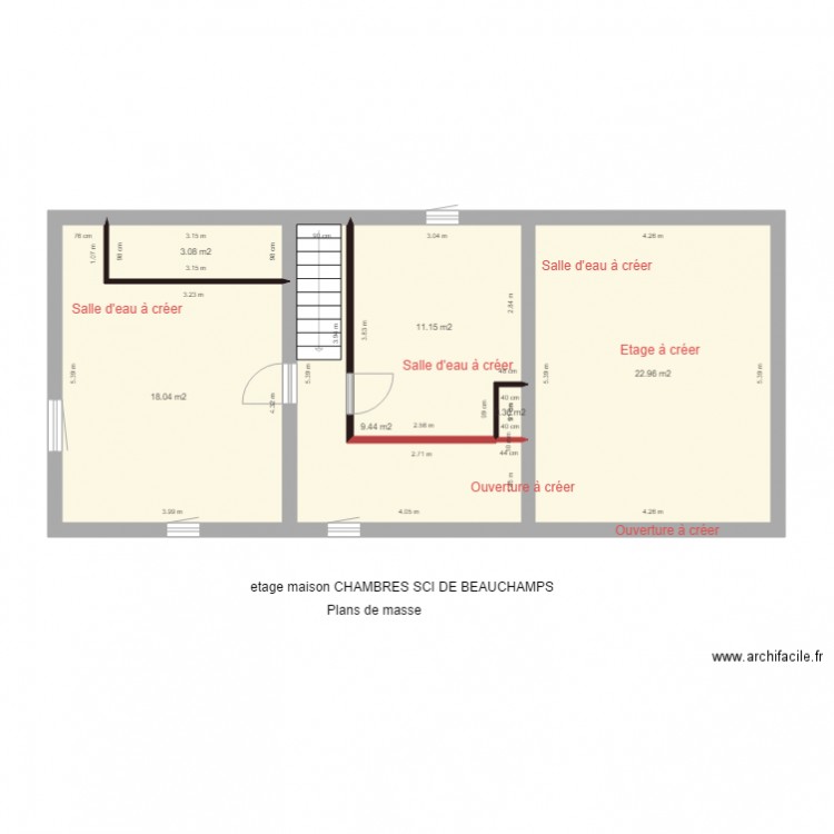 sci beauchamps ETAGE MAISON 2 chambres VERSION 1. Plan de 6 pièces et 65 m2