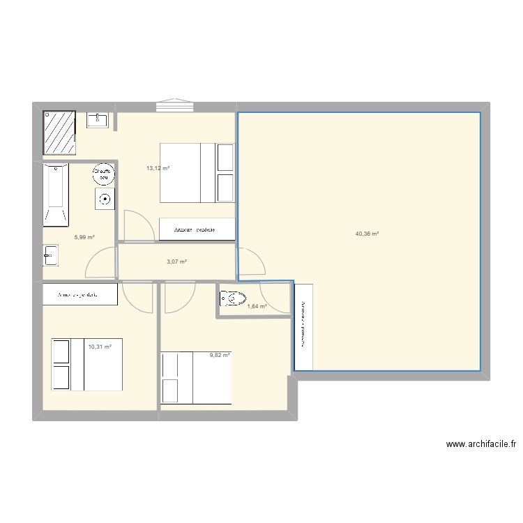 maison villeveille. Plan de 7 pièces et 84 m2