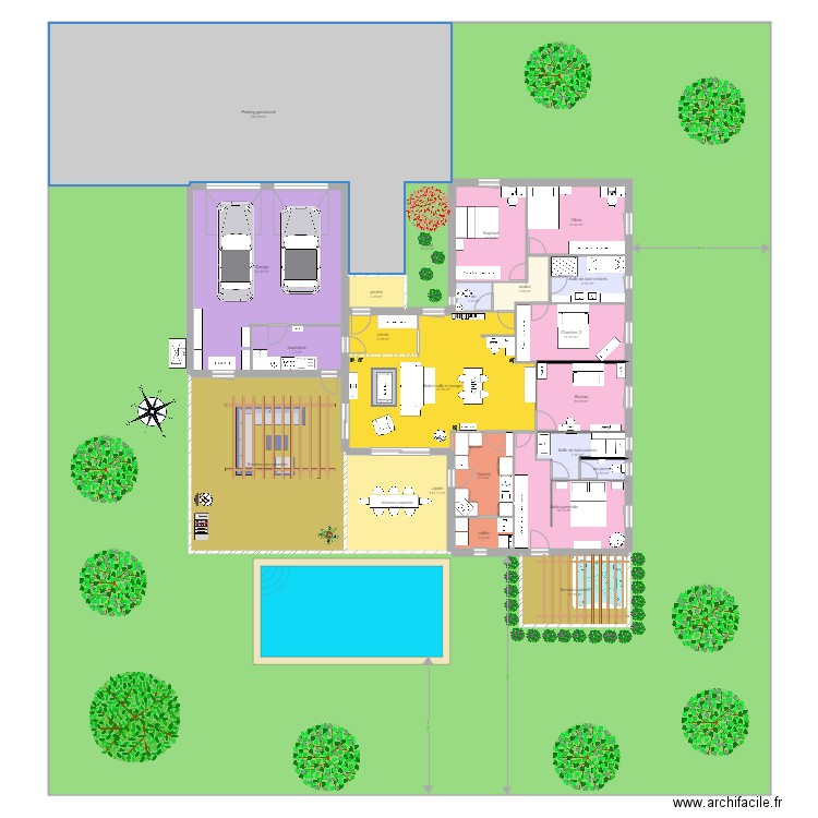 plan B 5 chambres. Plan de 23 pièces et 1039 m2