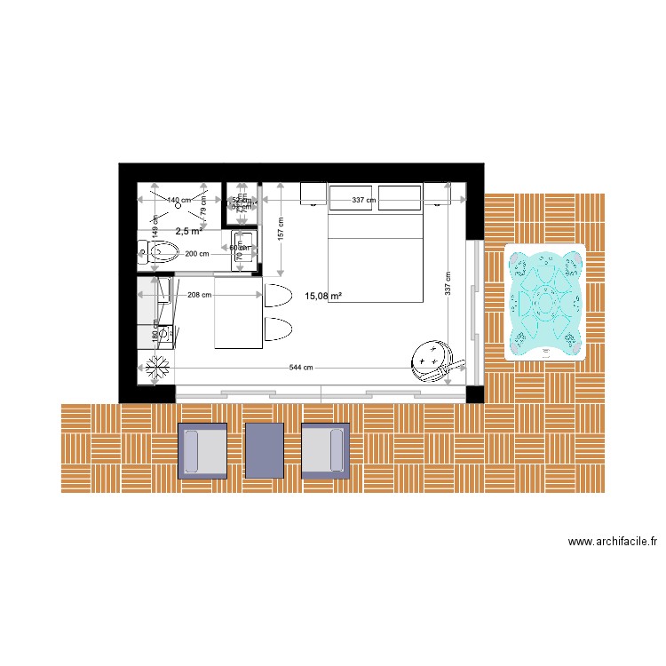 studio 3 stars. Plan de 3 pièces et 18 m2