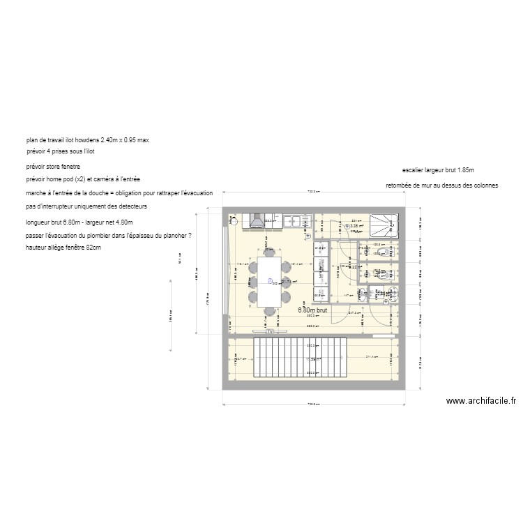plan cuisine et wc MVO - v7. Plan de 6 pièces et 43 m2