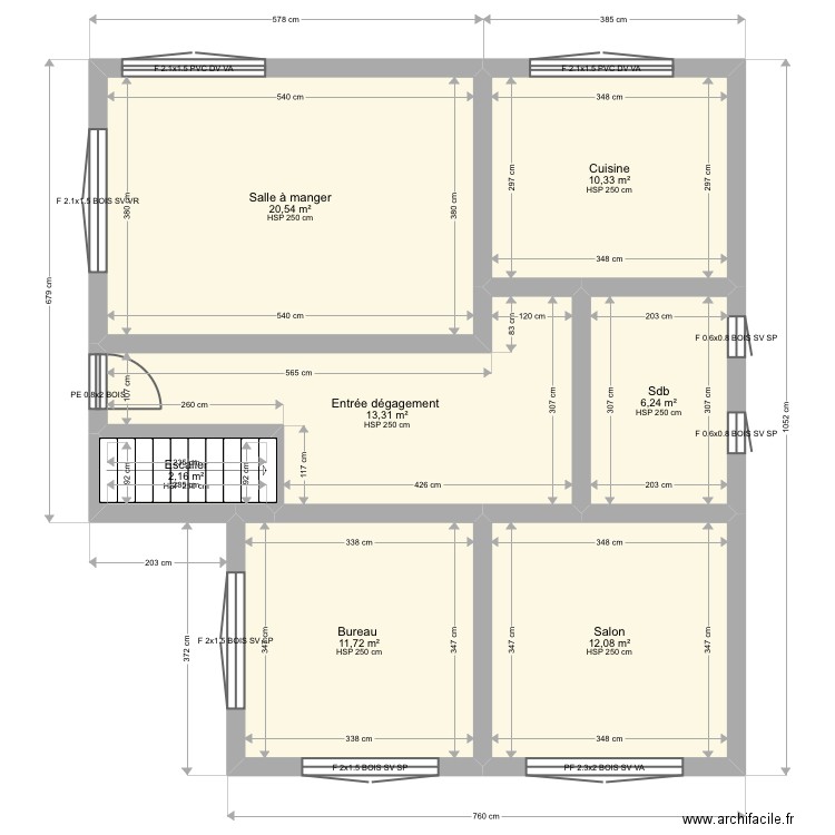 Bragantini 1er etage. Plan de 7 pièces et 76 m2