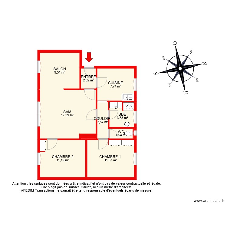 BI 7891 . Plan de 13 pièces et 68 m2