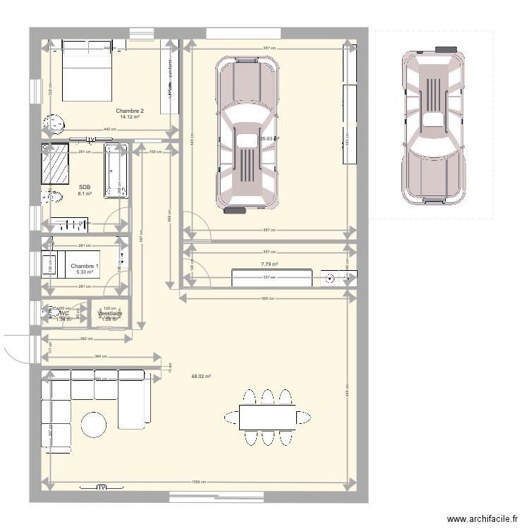 plain pied 2 Chambres et double garage intégré. Plan de 0 pièce et 0 m2