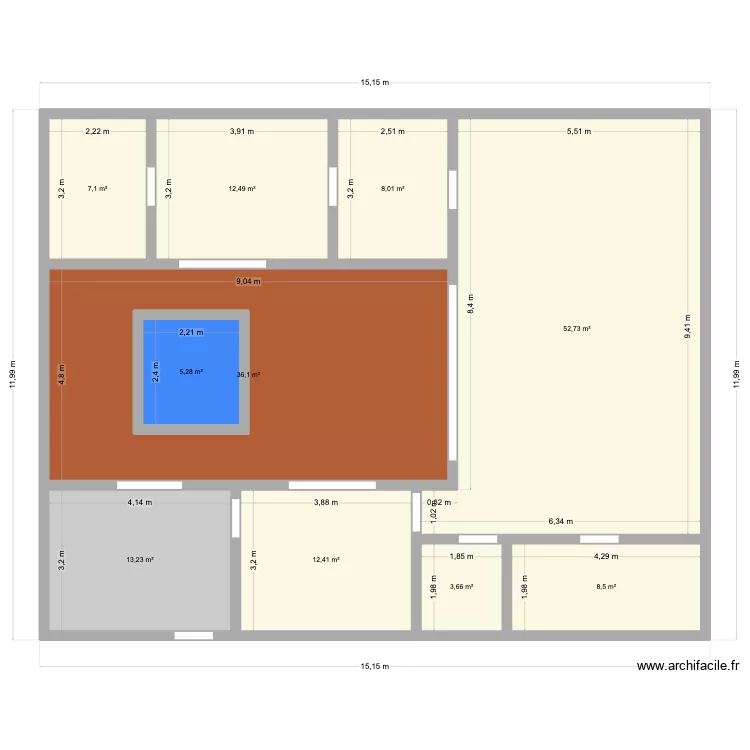 maison patio 2. Plan de 10  et 167 m²