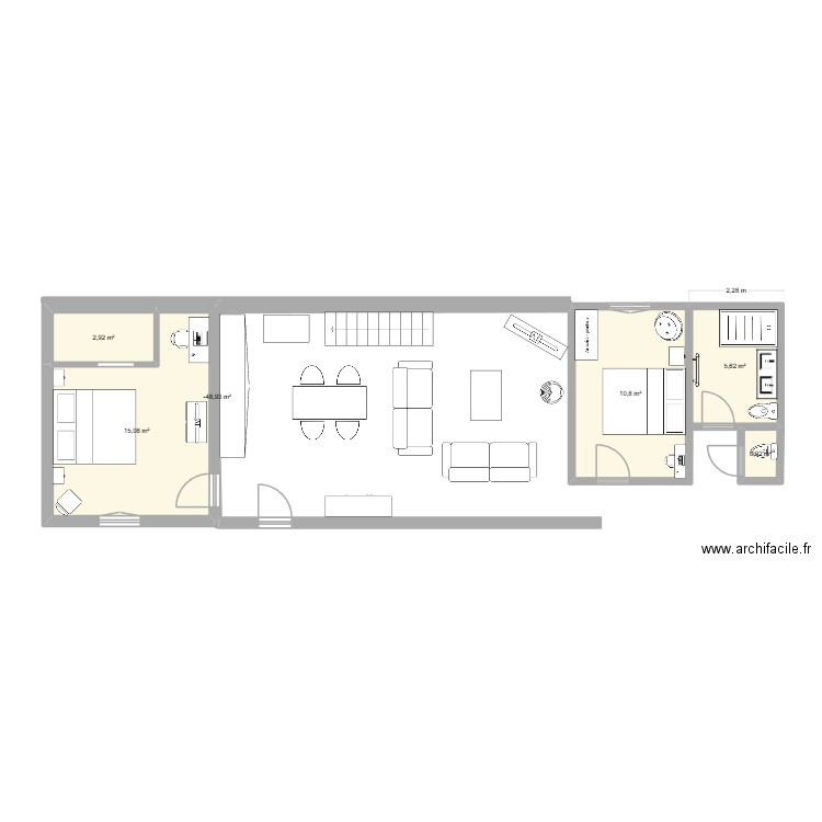 SALLES D EAU. Plan de 6 pièces et 36 m2