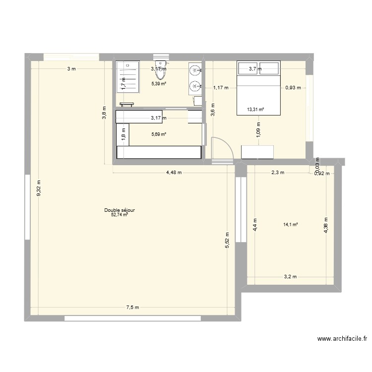 draguignan4. Plan de 5 pièces et 91 m2
