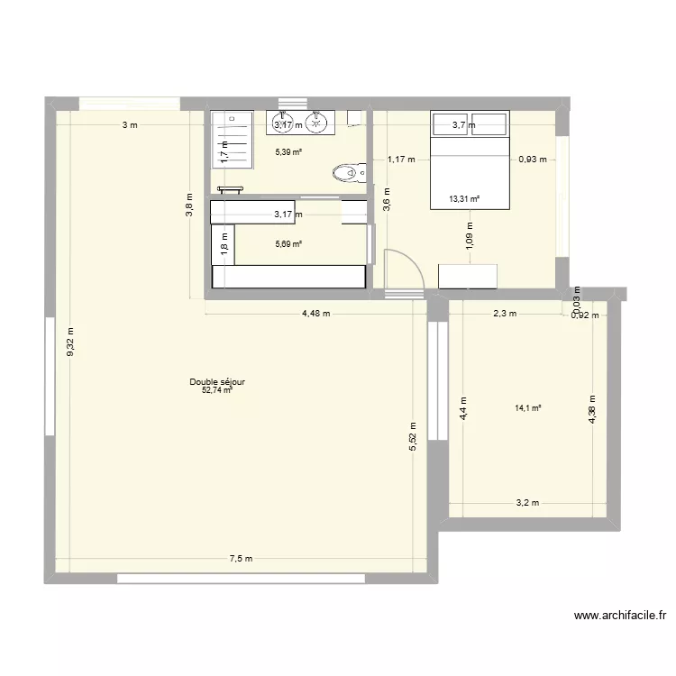 draguignan4. Plan de 5 pièces et 91 m²