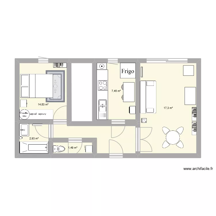 apt 2. Plan de 5  et 44 m²