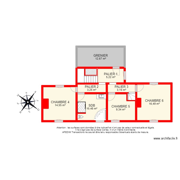 BI9872  - étage. Plan de 13 pièces et 80 m2