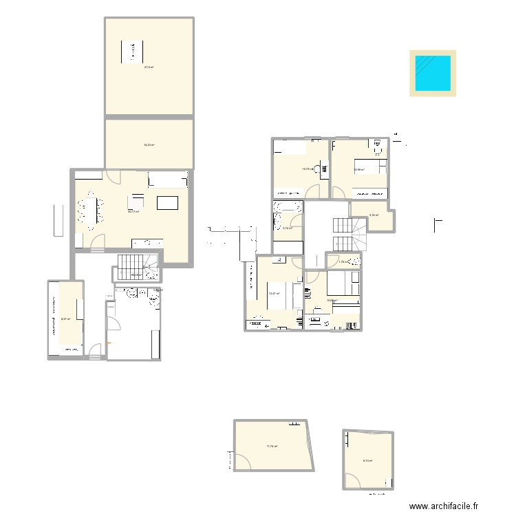 chambre 1. Plan de 15 pièces et 160 m2