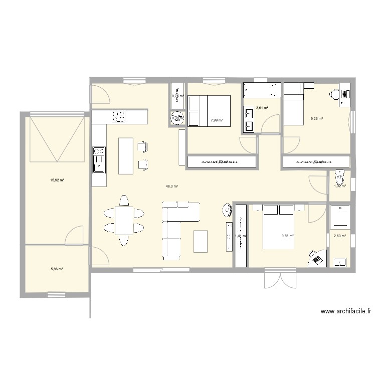 Plan Manue. Plan de 14 pièces et 110 m2