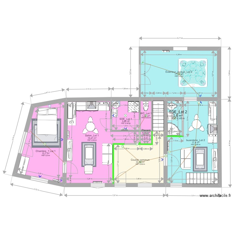 Projet Maison 2 lots_LE GOURAY 22330 Projeté. Plan de 19 pièces et 222 m2