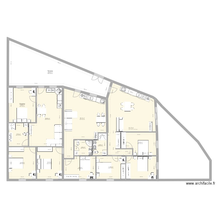 gandara t2+t2+t3. Plan de 13 pièces et 260 m2